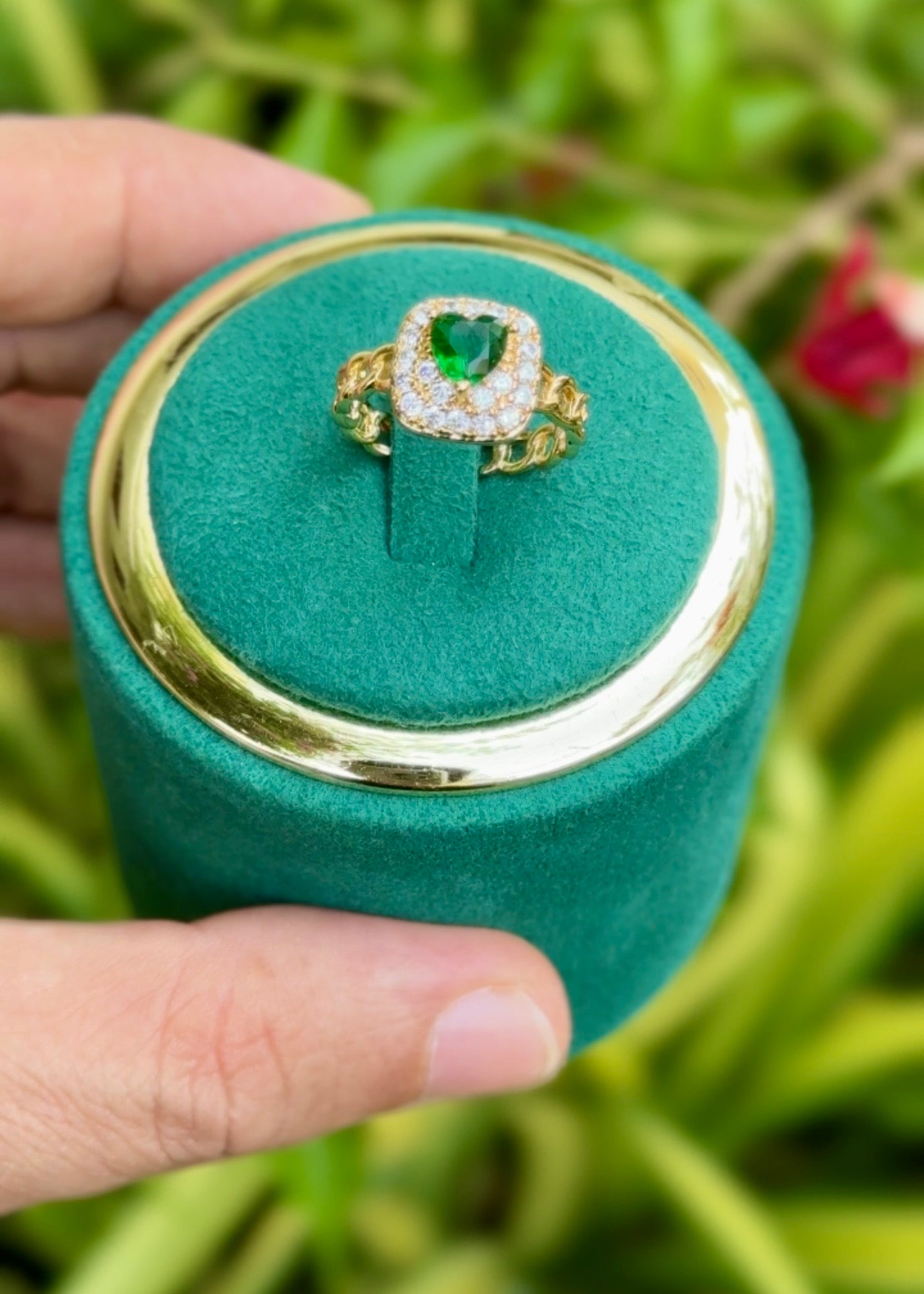Emerald Halo Charm Rings (Adjustable)