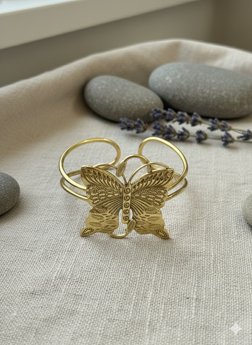 Golden Flutter Butterfly Cuff Bangles (Adjustable)