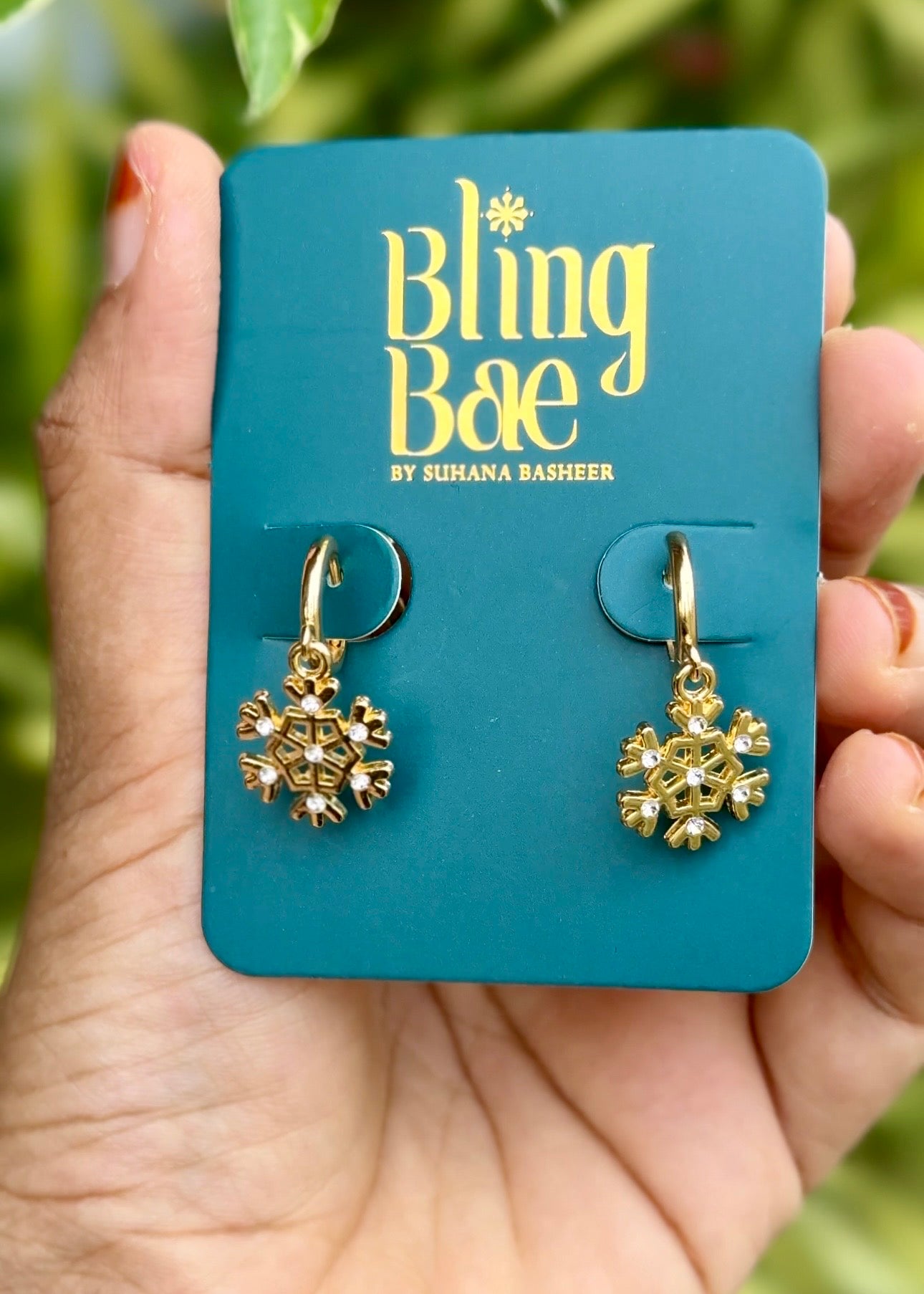 Golden Snowflake Charm Hoop Earrings