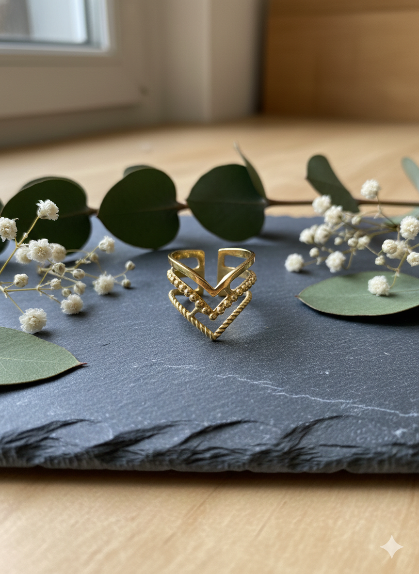 Golden Vibe Chevron Rings (Adjustable)