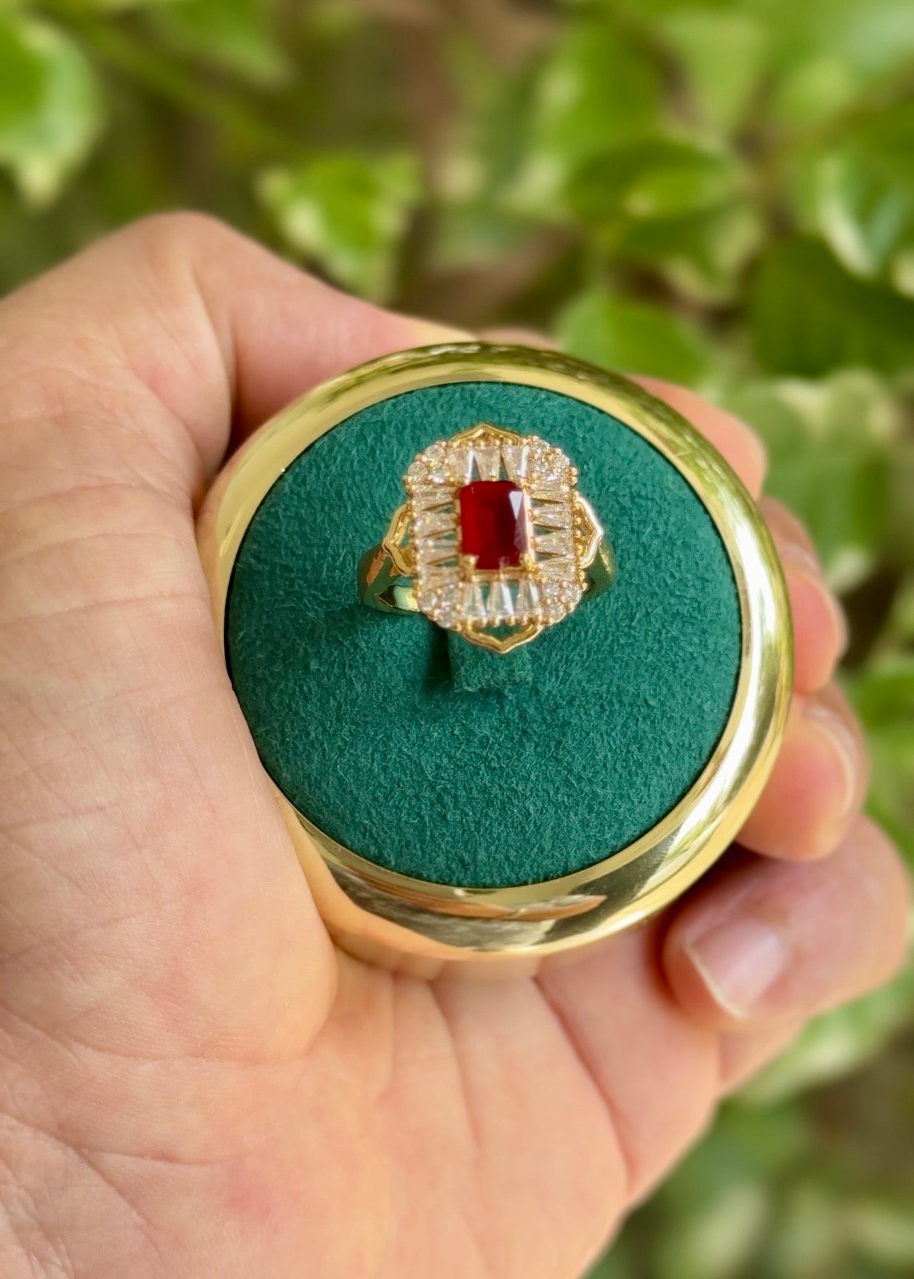 Royal Ruby Halo Rings ❤️✨ (Free-size)