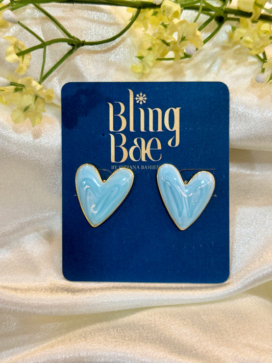 Marbled Blue Heart Stud Earrings