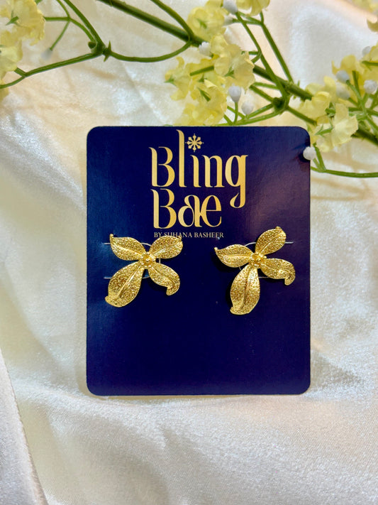 Gold Textured Floral Studs