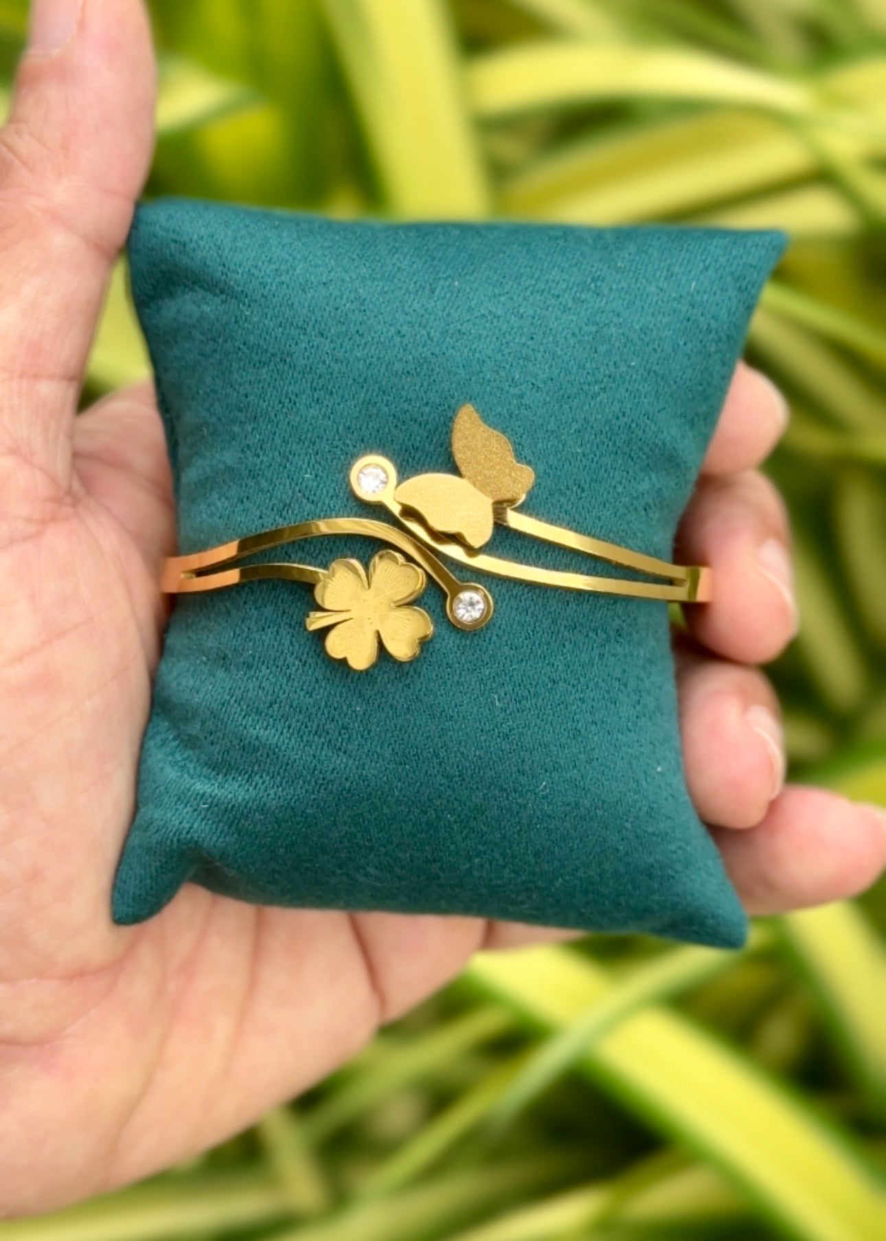 Butterfly Clover Charm Cuff Bangle 🦋🍀✨