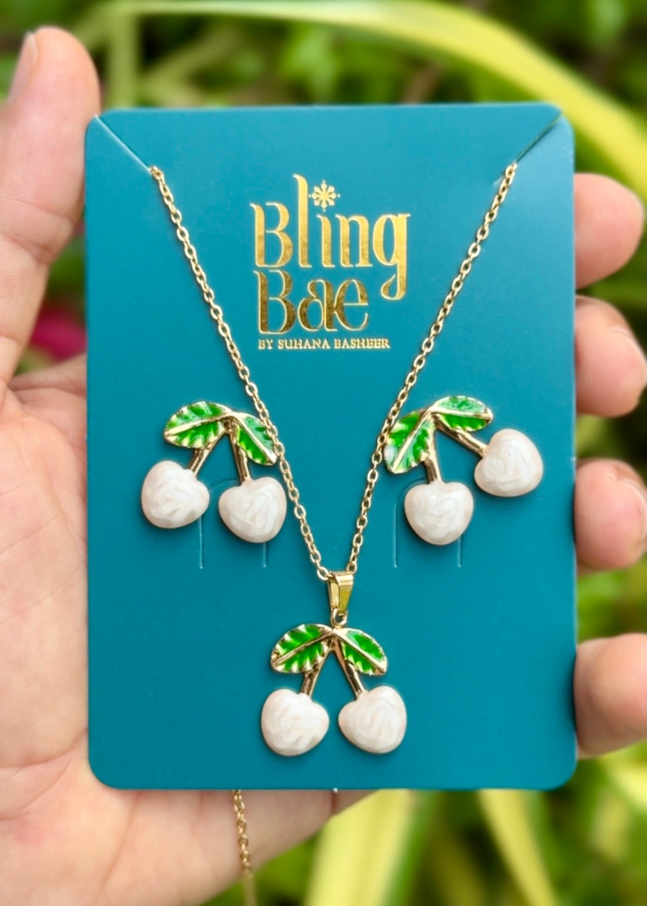 Cherry Blossom Charm Necklace & Earrings Sets 🍒✨