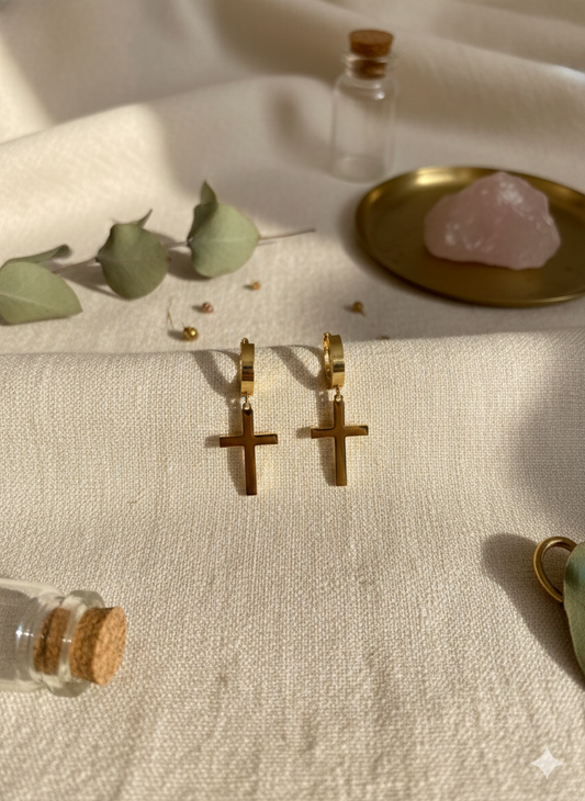 Golden Cross Drop Hoops
