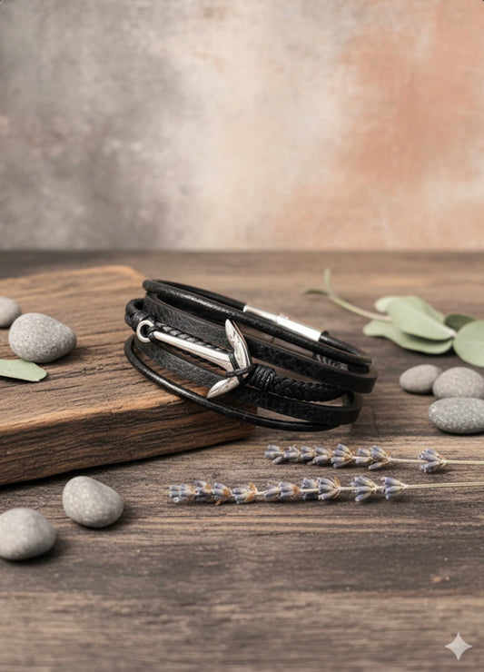Shadow Anchor Leather Men’s Wristbands