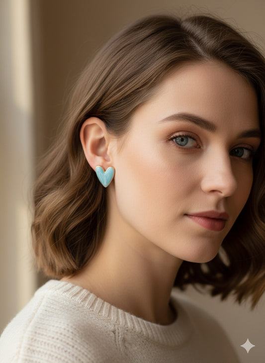 Marbled Blue Heart Stud Earrings