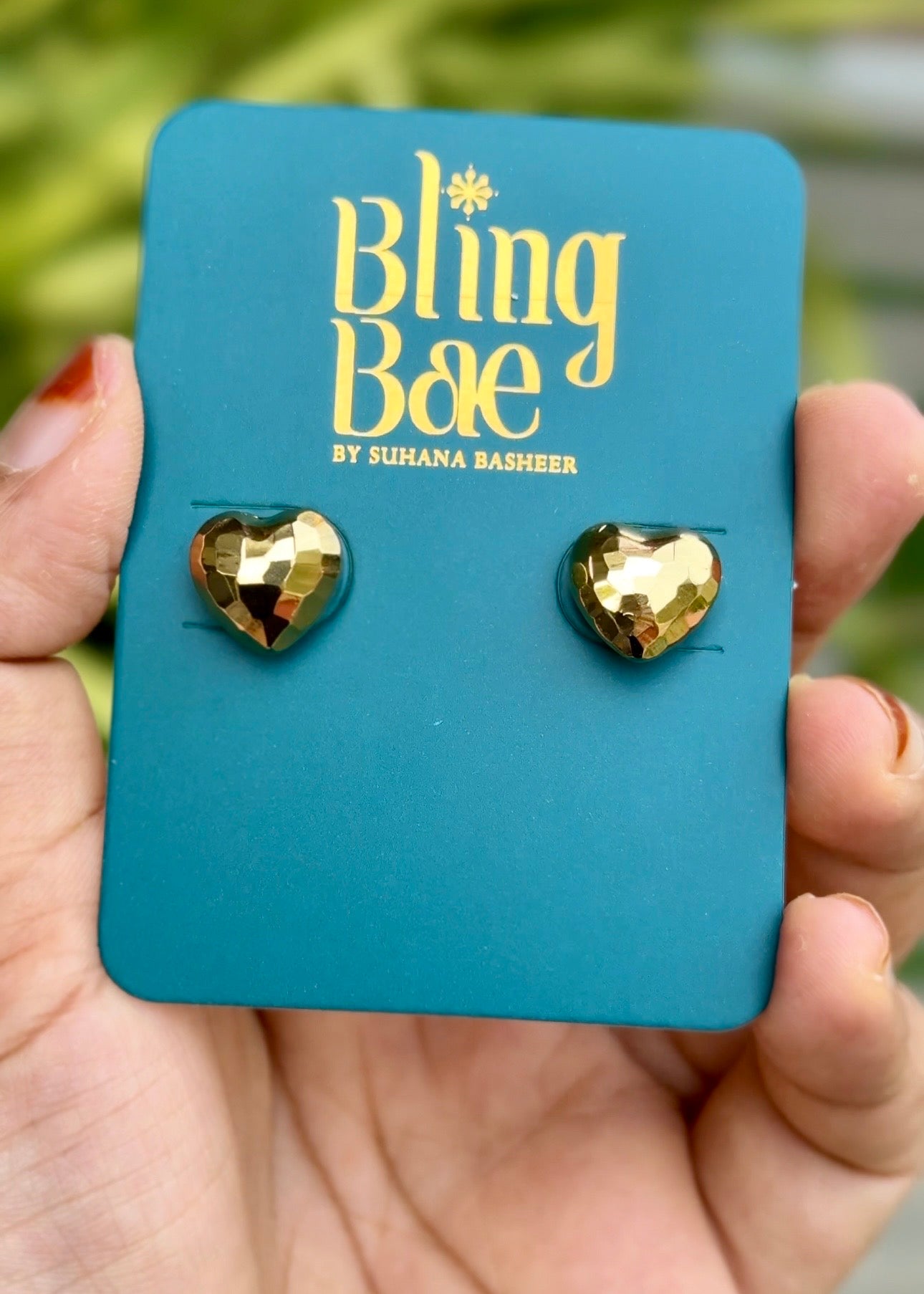 Golden Faceted Heart Studs