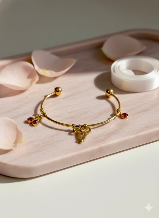 Cherry Bow Charm Cuff Bangle