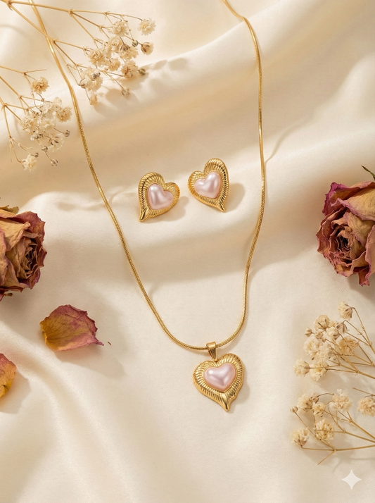 Vintage Heart Keepsake Necklace & Earrings Set