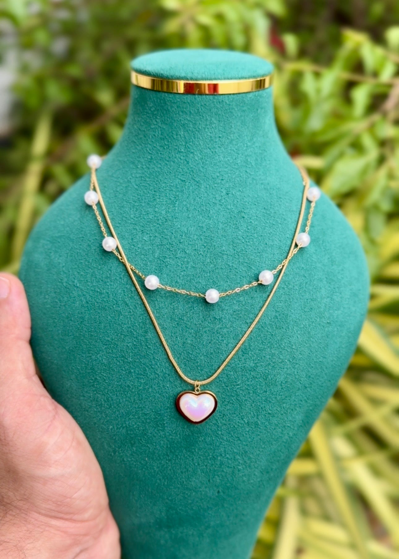 Pearl Heart Layered Necklace š