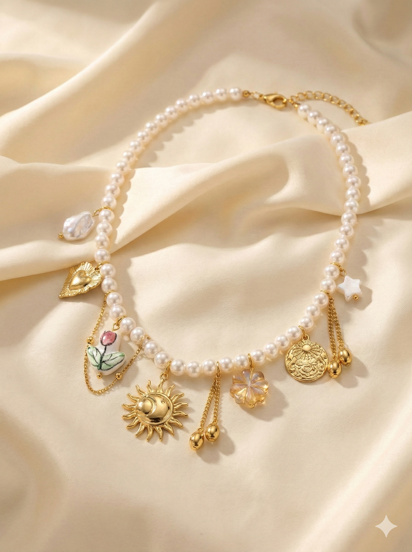 Celestial Pearl Charm Necklace