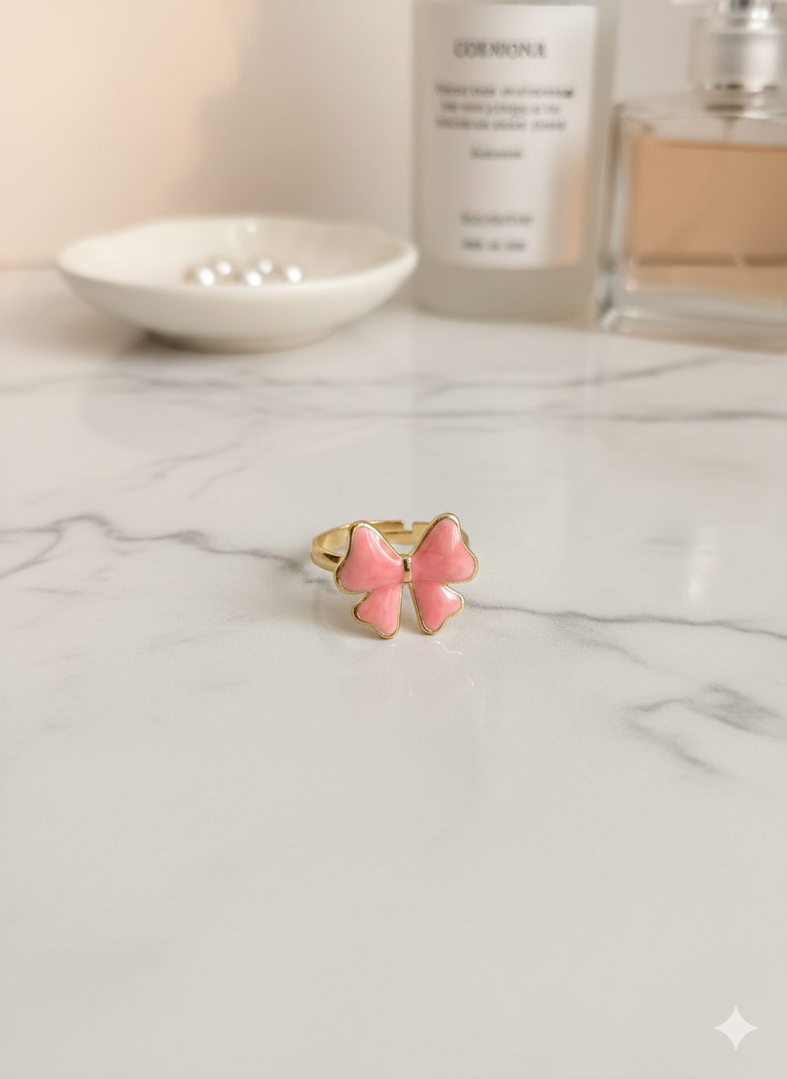 Bow Rings Soft Pastel Pink (Adjustable)