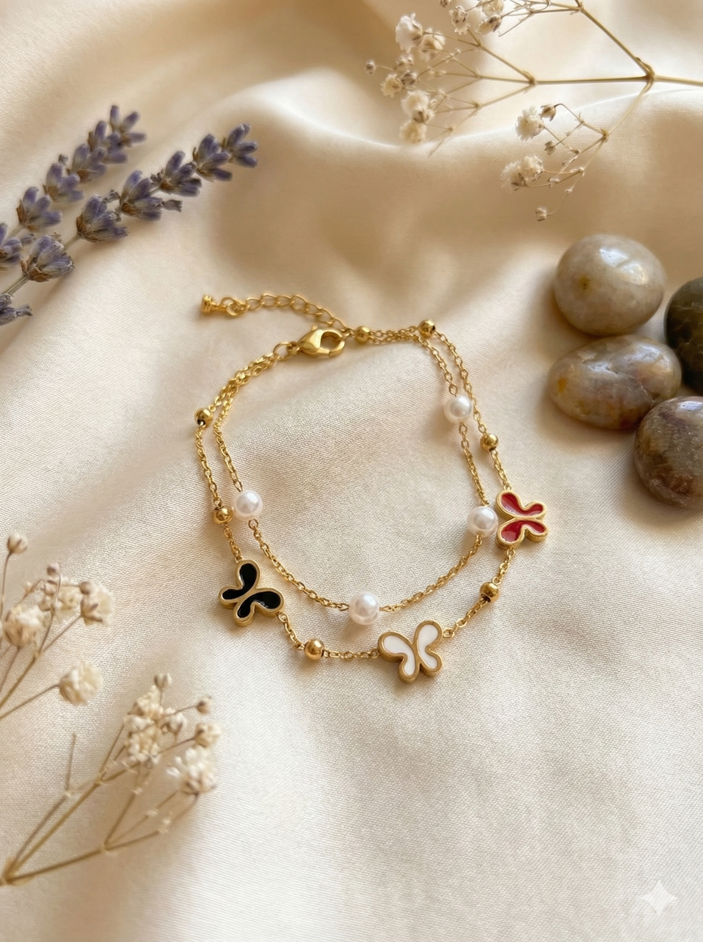 Midnight & Gold Winged Pearl Bracelets