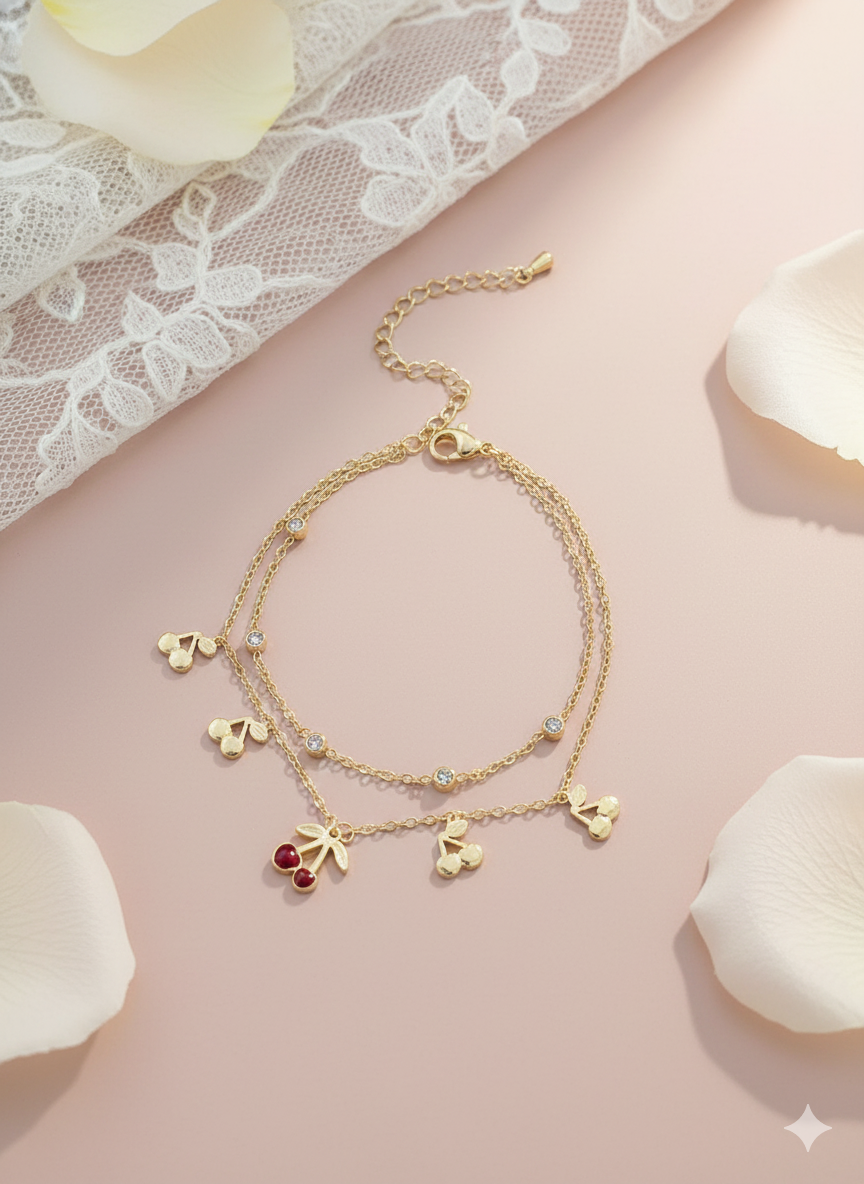 Cherry Charm Anklet/Bracelet (Single Piece)
