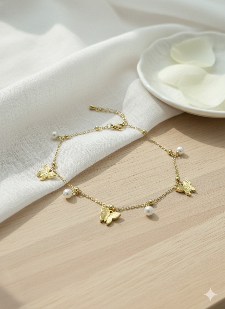 Butterfly Pearl Anklet/Bracelet (Single Piece)