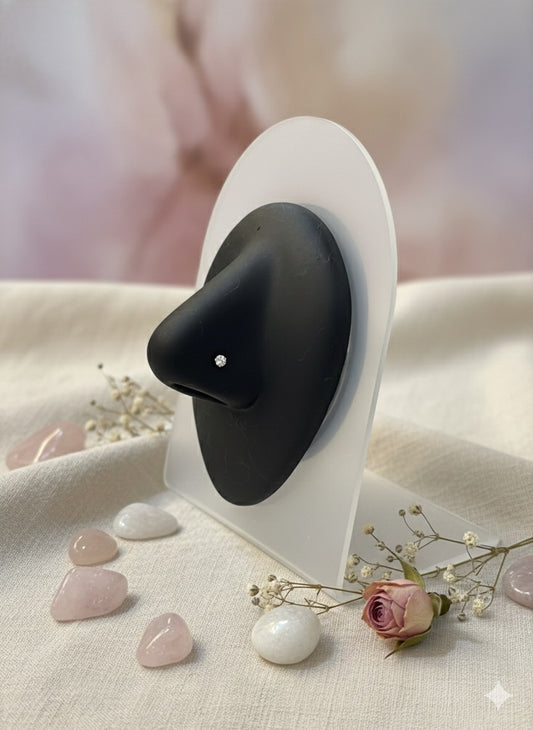 Dainty Dewdrop Nose Stud (L-bend-Titanium-silver - Stone 2.5mm)