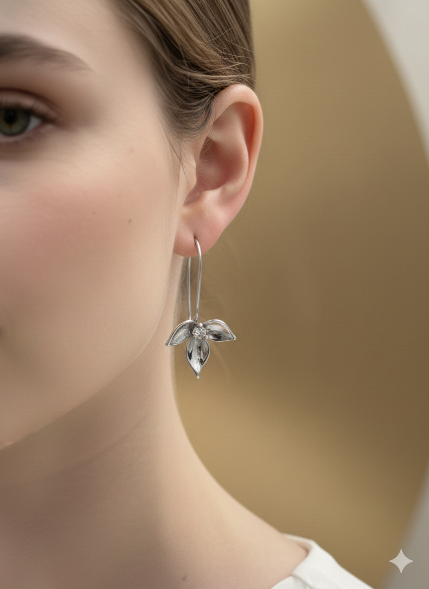 Silver Breeze Leaf Drops Earrings