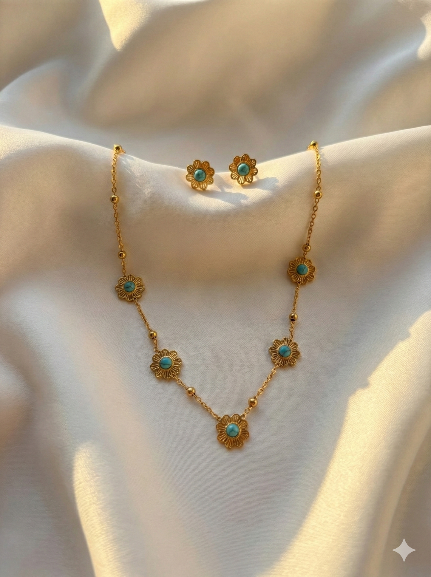 The Sun-Kissed Turquoise Floweret Necklace & Earrings Set
