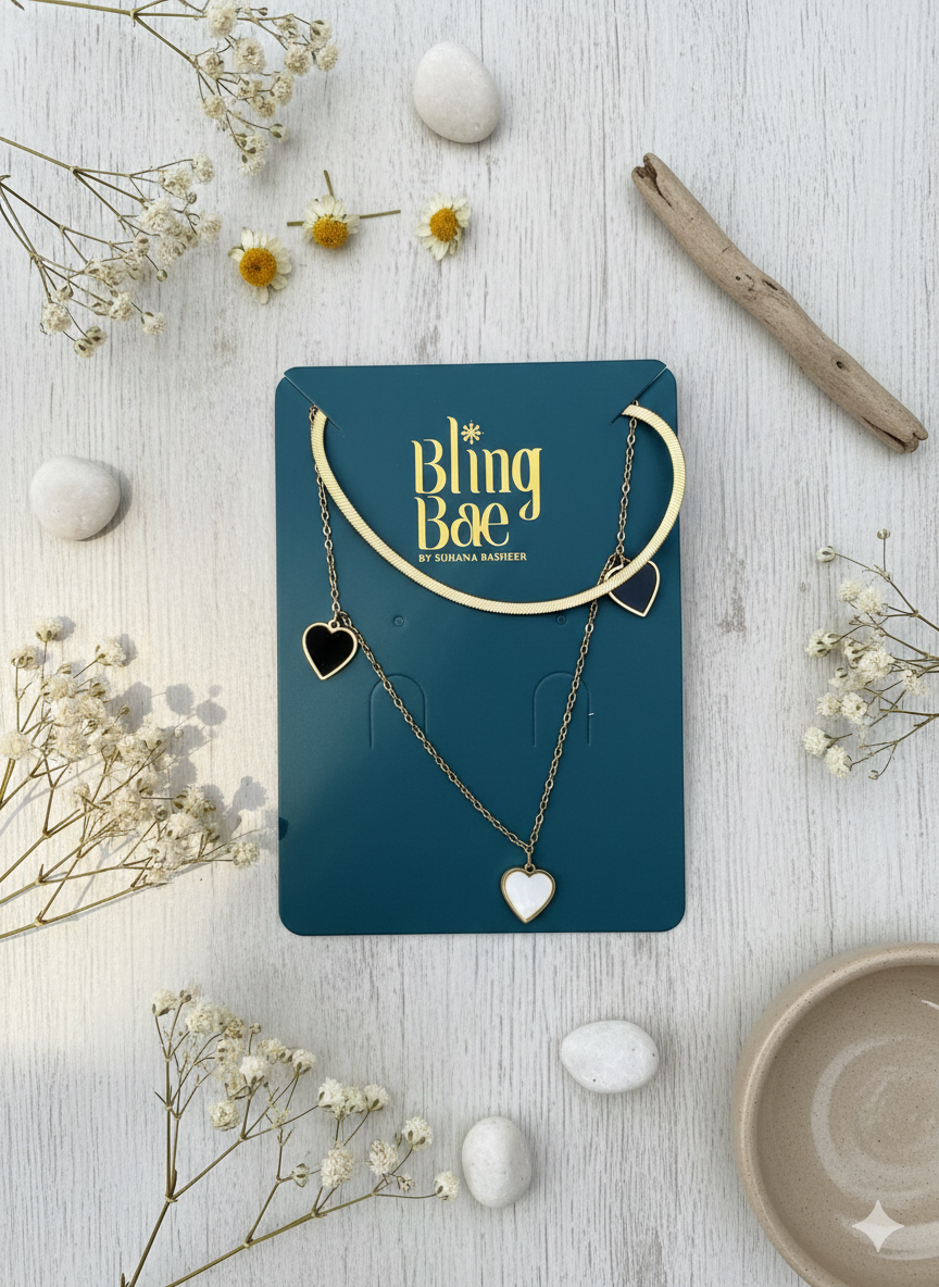 Midnight Pearl Heart Layers Necklace