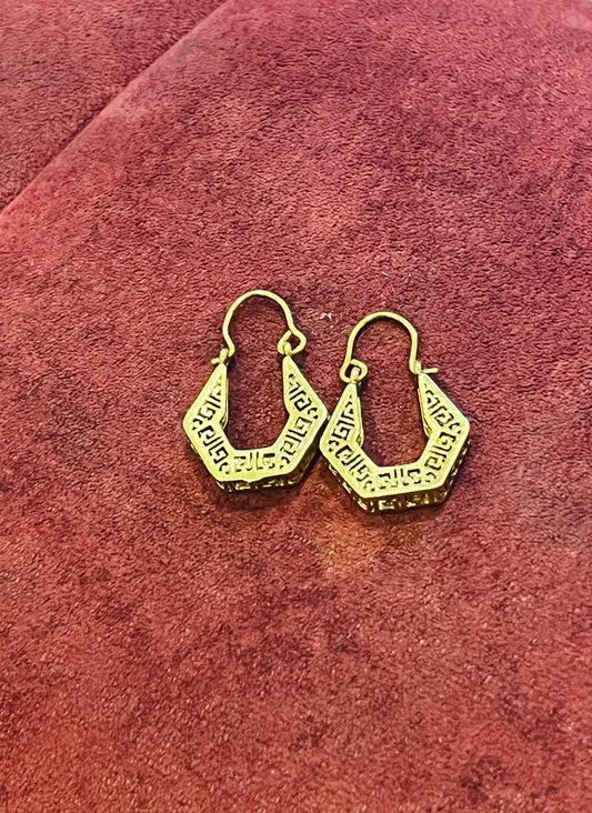 Tribal Script Hoop Drops Earrings