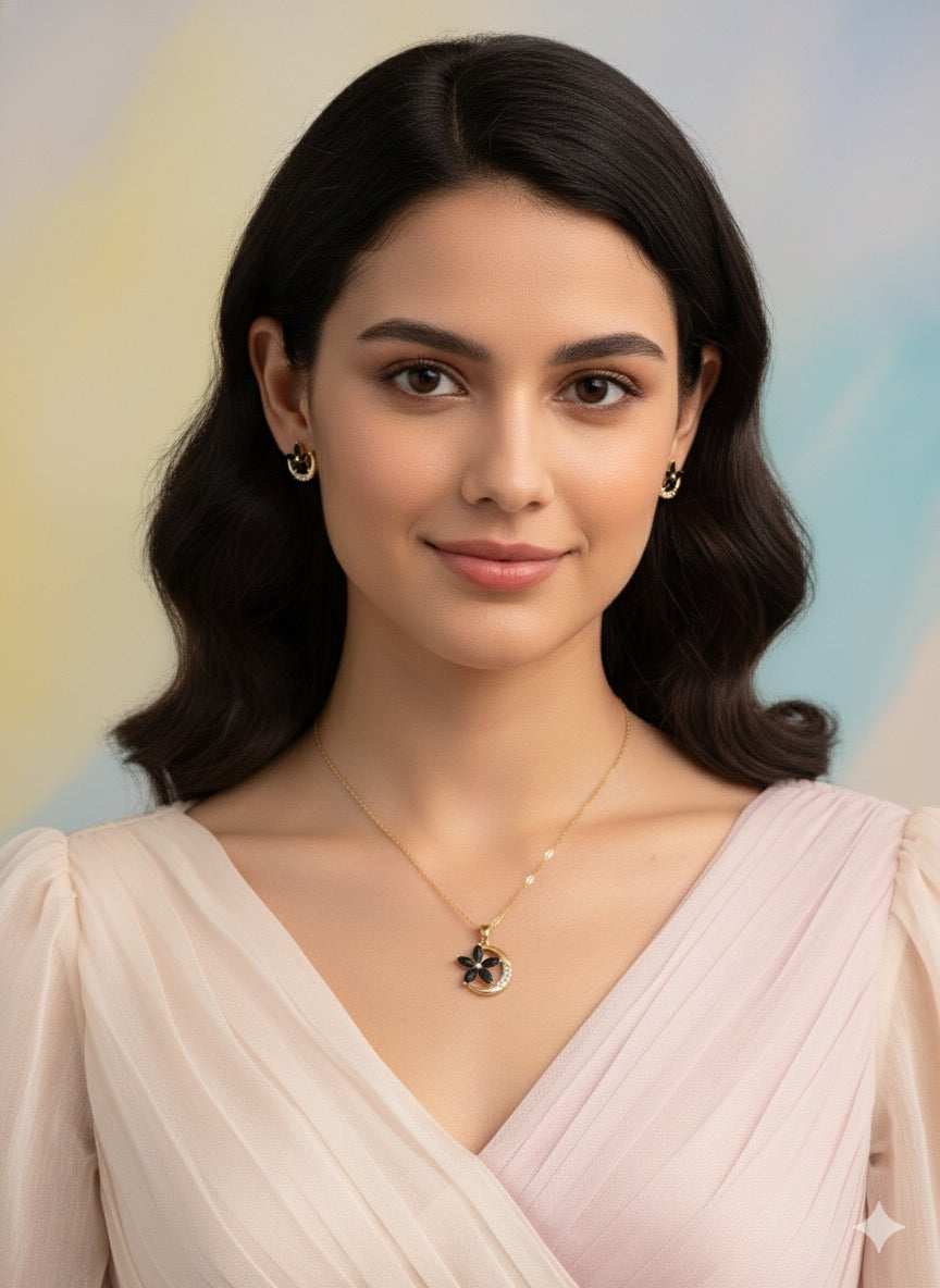 Flower And Moon Jewelry Set