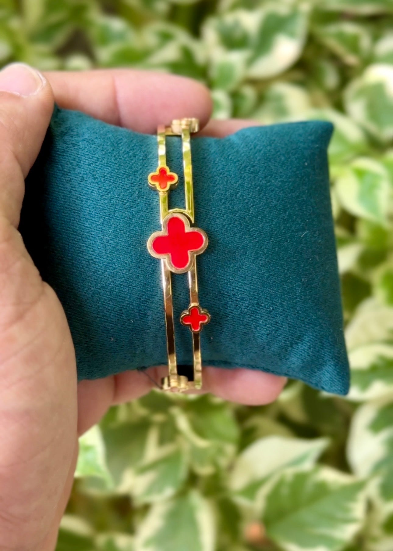 Ruby Clover Charm Cuff Bangle ❤️✨