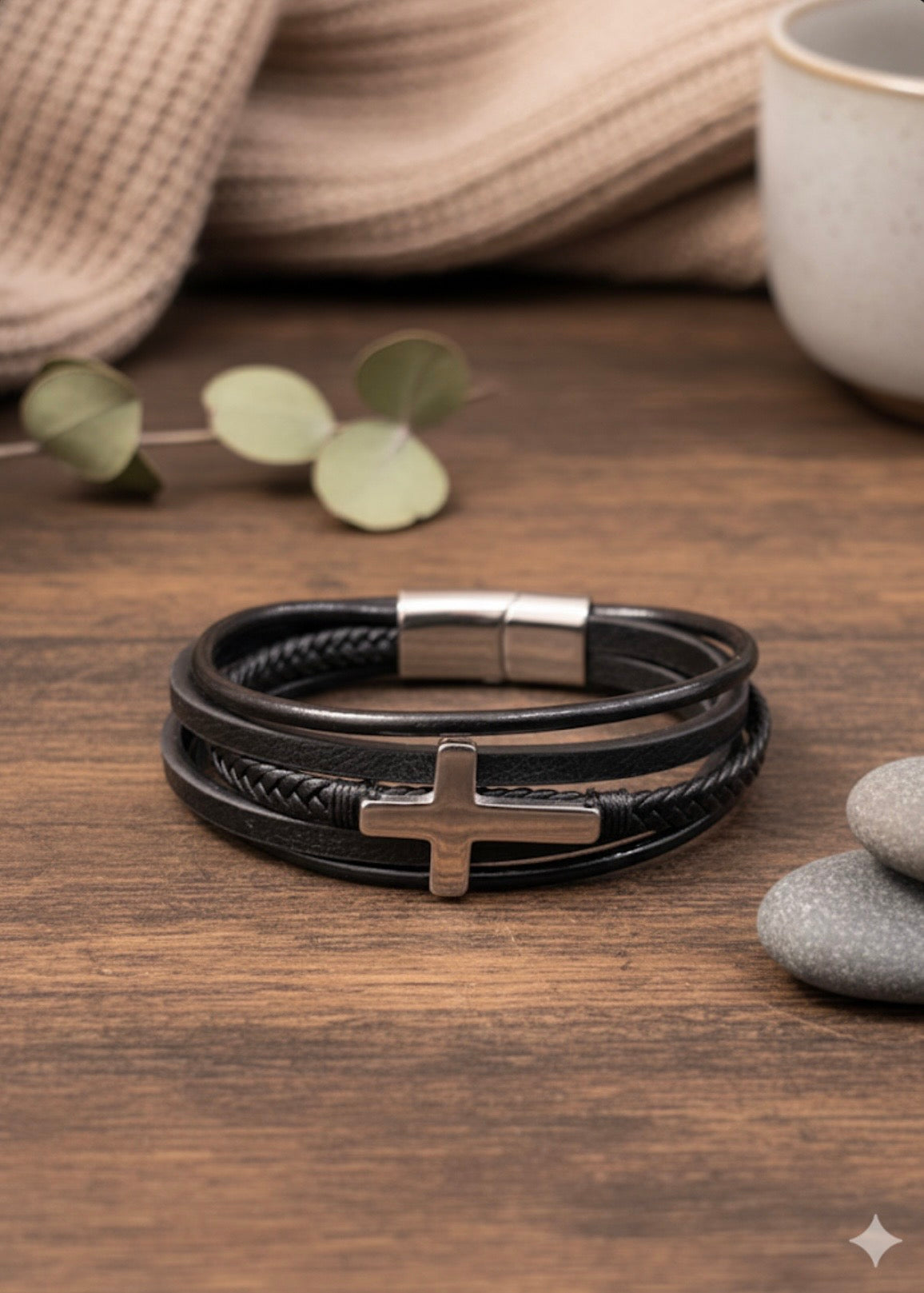 CrossForge Noir Leather Men’s Wristbands