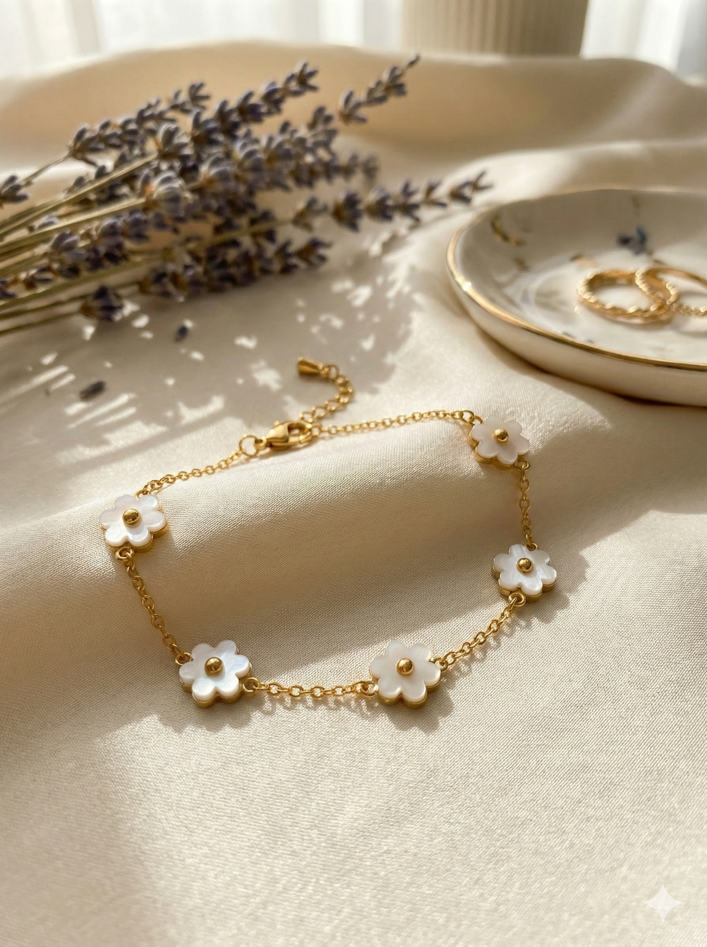 Gilded Mother-of-Pearl Blooms Bracelets