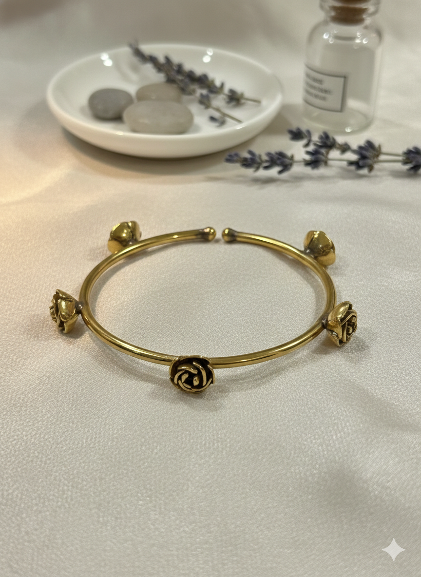 Golden Rose Stud Cuff Bangles (Adjustable)