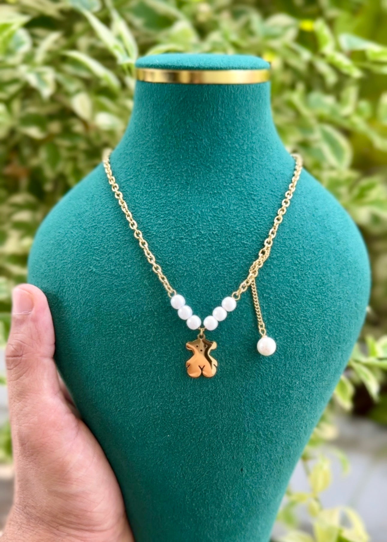 Pearl Teddy Charm Necklace 🧸✨