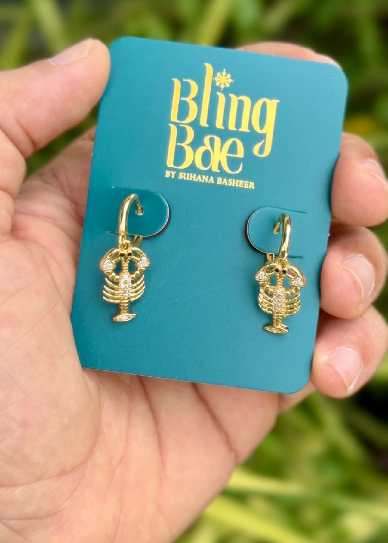 Golden Lobster Charm Hoop Earrings