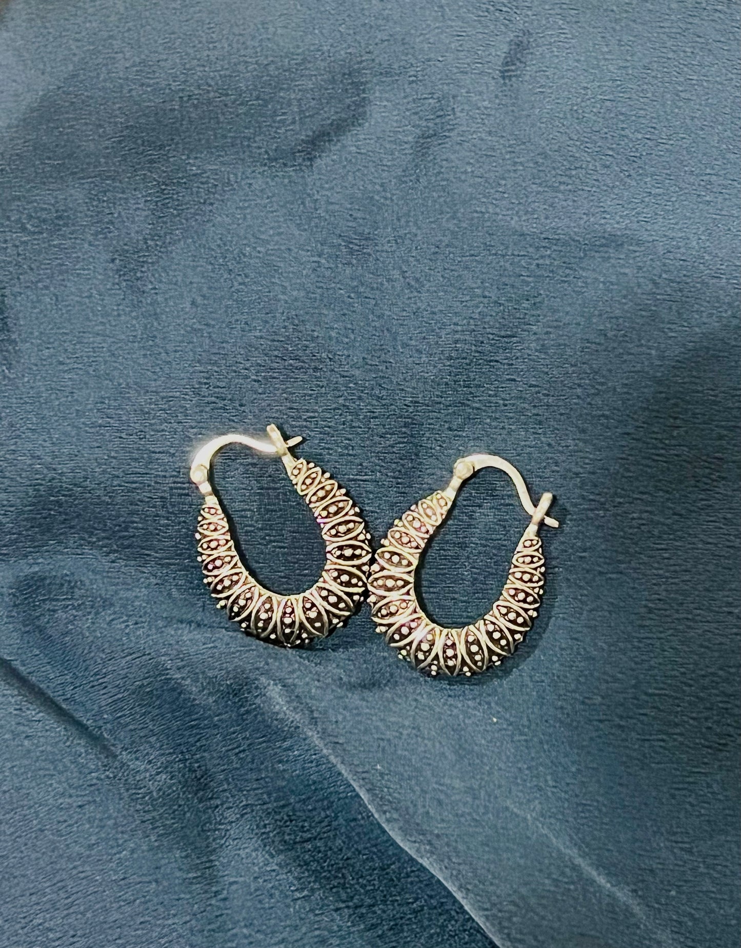 Silver Ember Textured Hoops Earrings