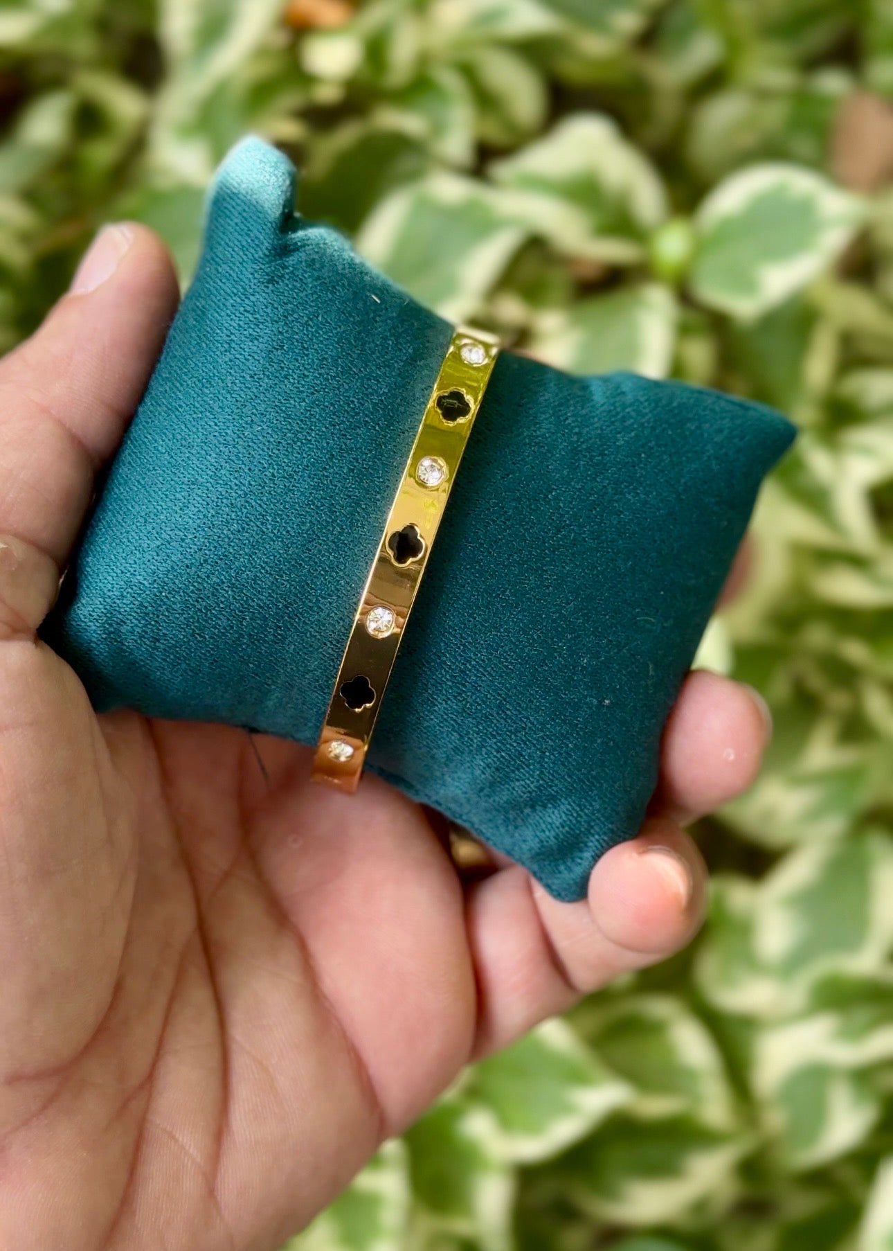 Midnight Clover Crystal Cuff Bangle ✨🍀