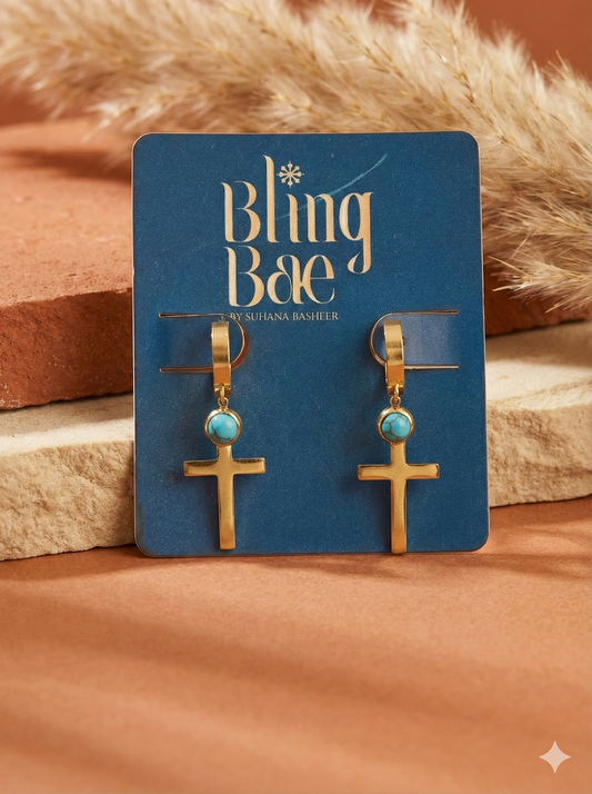 Turquoise Cross Drops Earrings