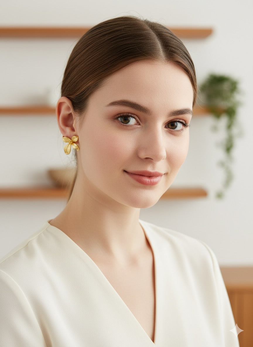 Gold Textured Floral Studs
