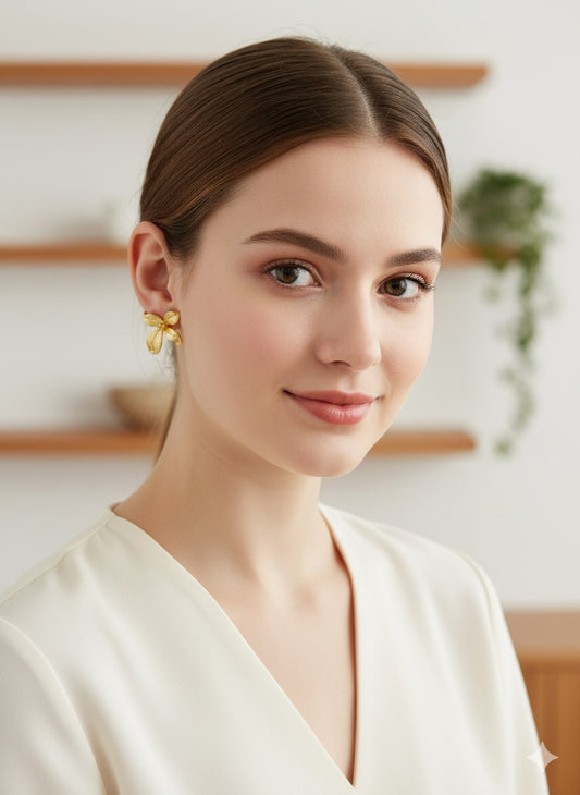 Gold Textured Floral Studs