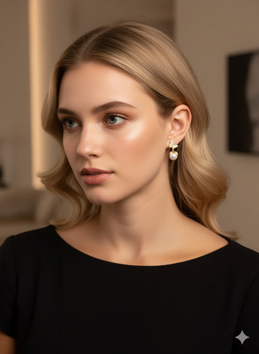 Butterfly And Pearl Drop Earrings