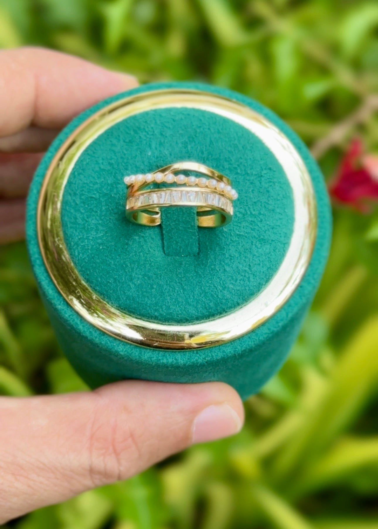 Pearl Baguette Elegance Rings (Adjustable)