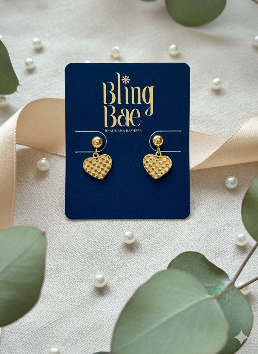 Golden Gingham Hearts Earrings