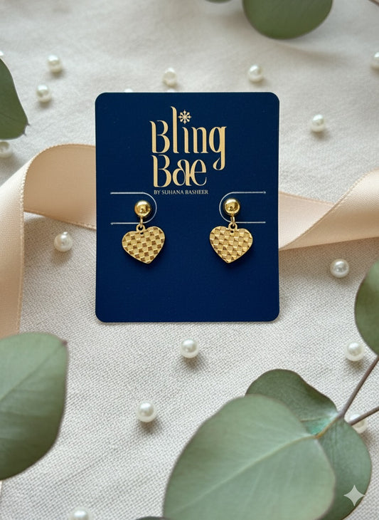 Golden Gingham Hearts Earrings