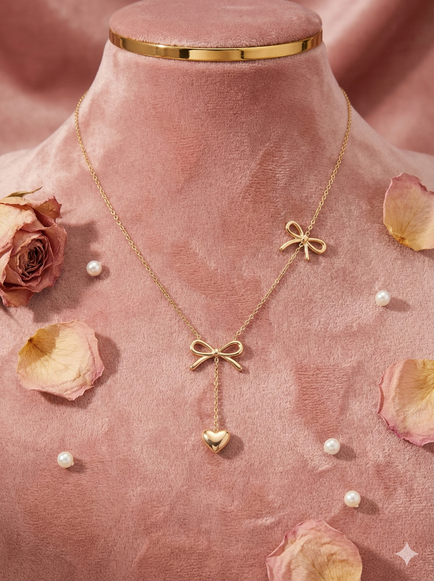 Bow & Heart Cascade Necklace