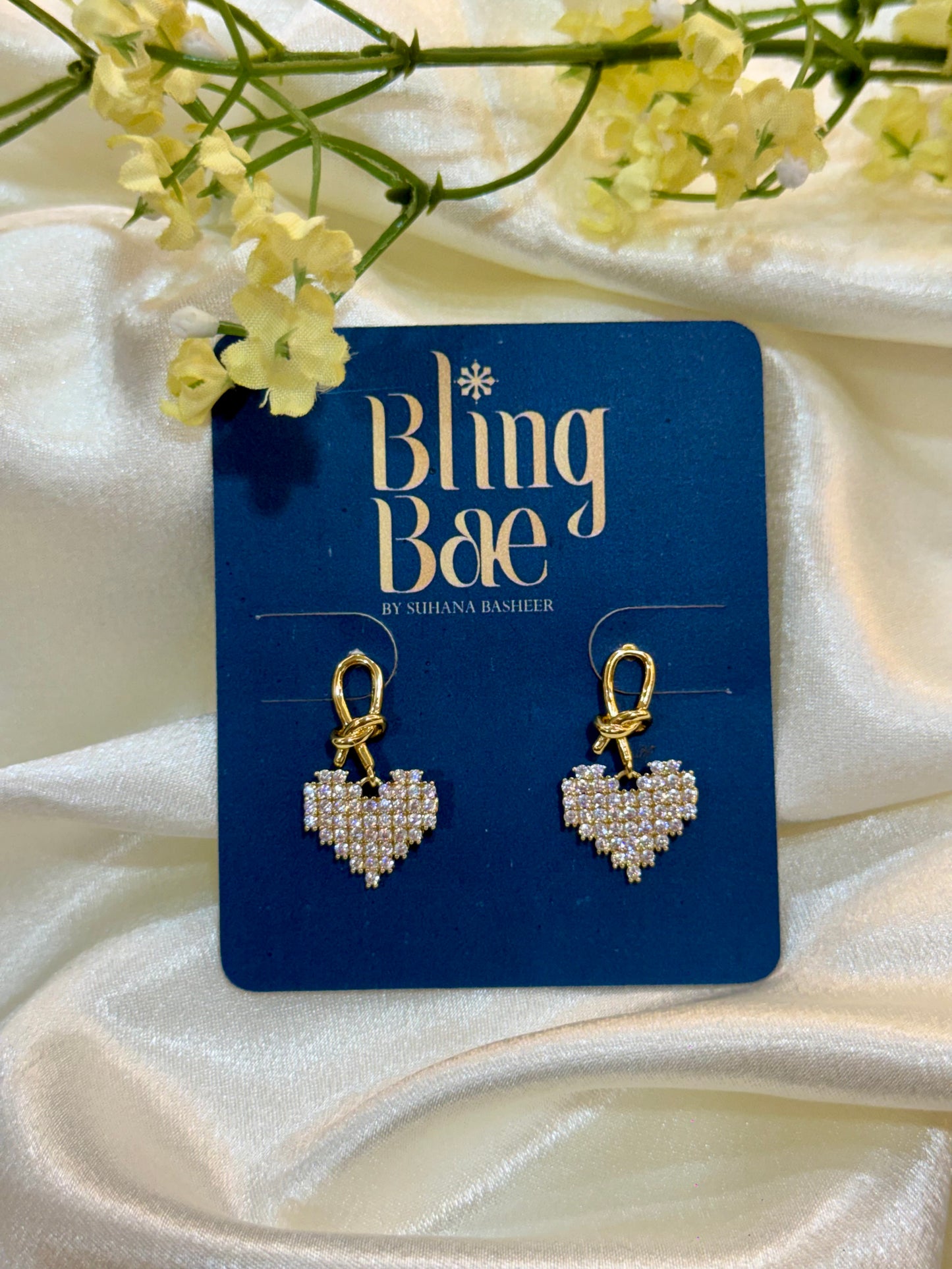 Knot And Pave Heart Drop Earrings