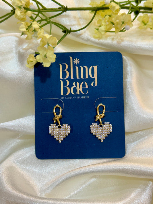 Knot And Pave Heart Drop Earrings