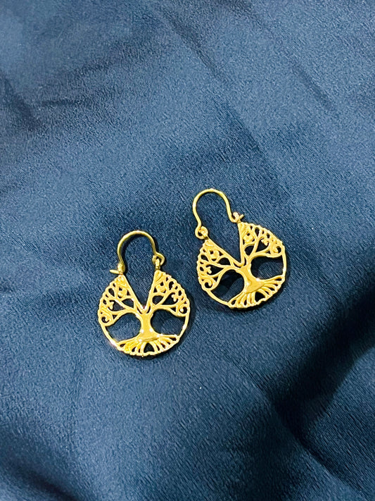 Golden Tree of Life Hoops Earrings