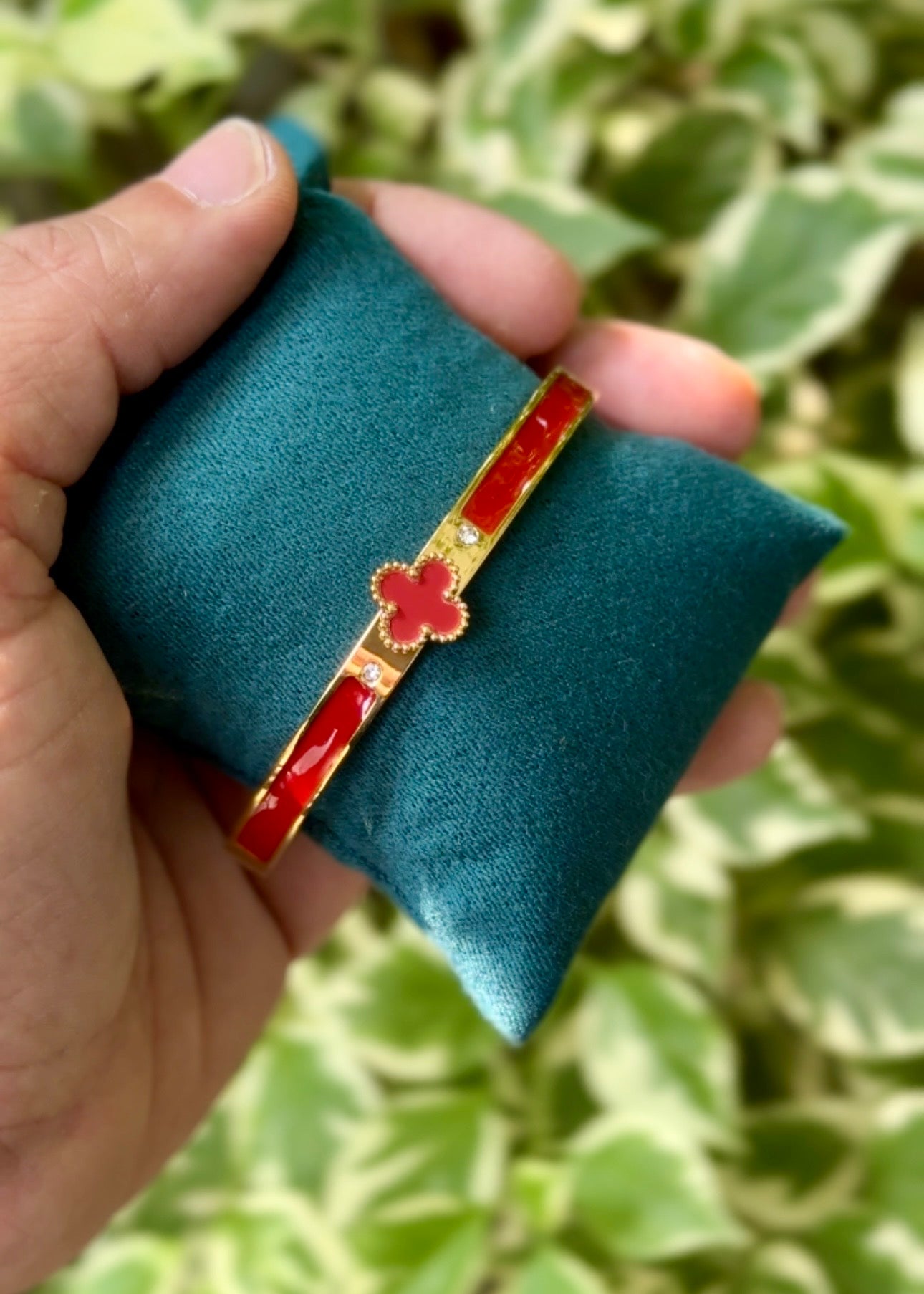 Ruby Clover Charm Cuff Bangle ❤️✨