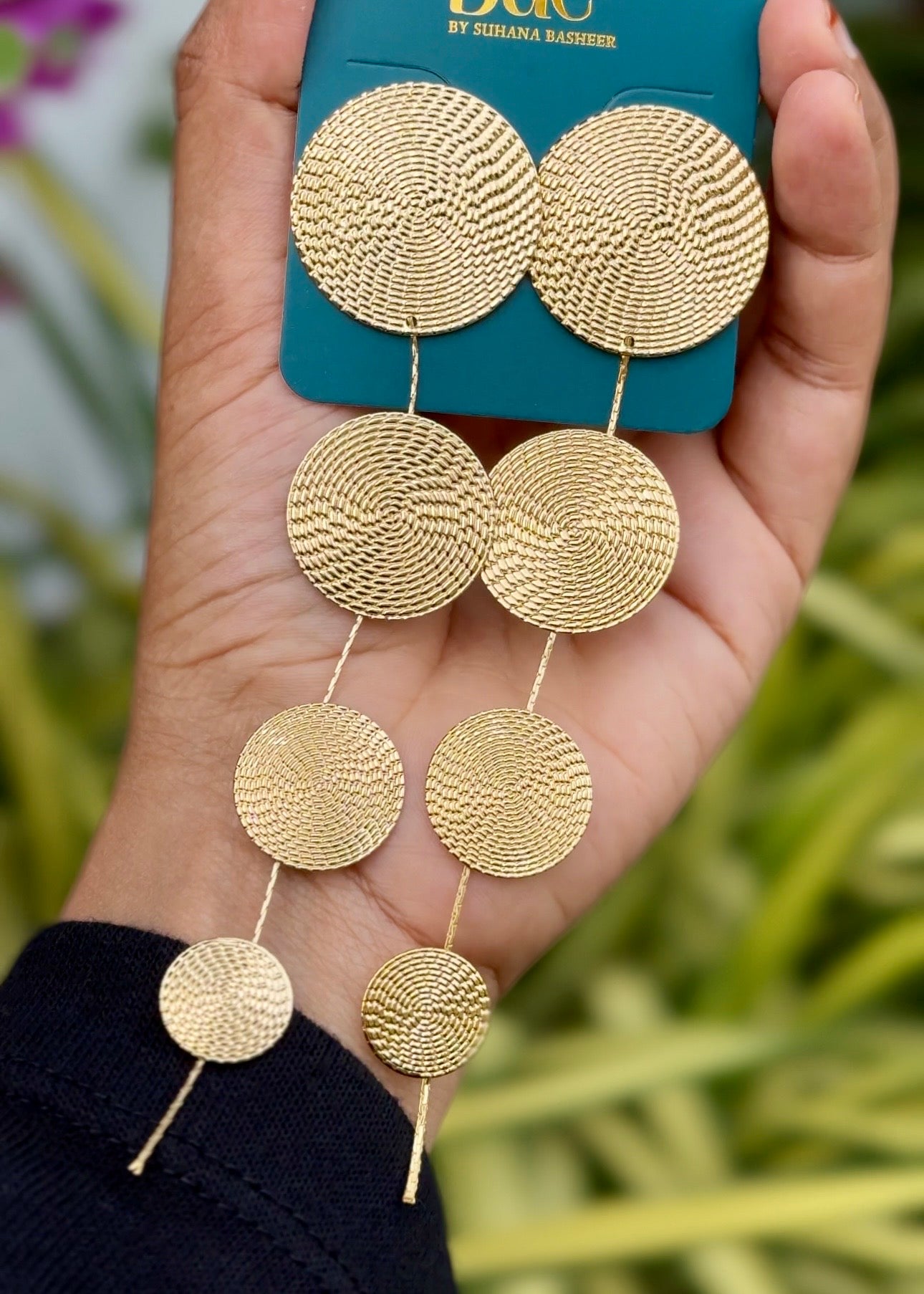 Golden Spiral Disc Tassel Earrings