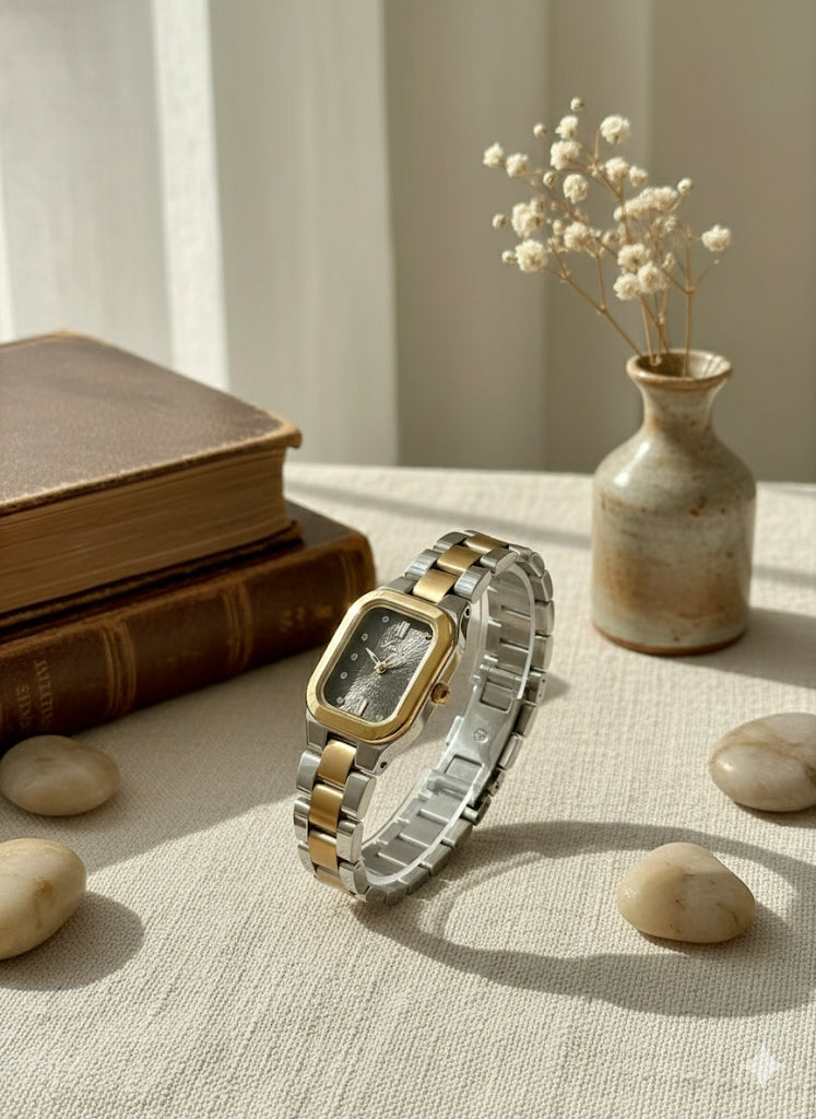 Scottie Two-Tone Luxury Rectangular Bracelet Watch ✨ Silver & Gold Link