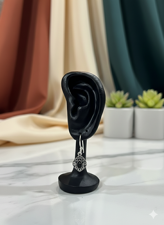 Midnight Teardrop Filigree Earrings